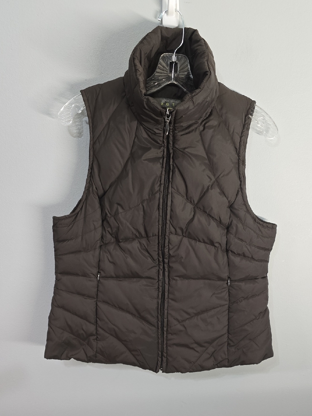 Women's Size Medium Brown Green Down Vest Kenneth Cole Reaction Quilted Puffer